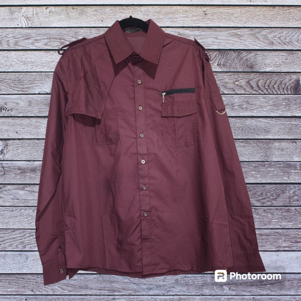 Jeansian size XXL Maroon Burgundy Button Down Punk Rock Style Long Sleeve Dress